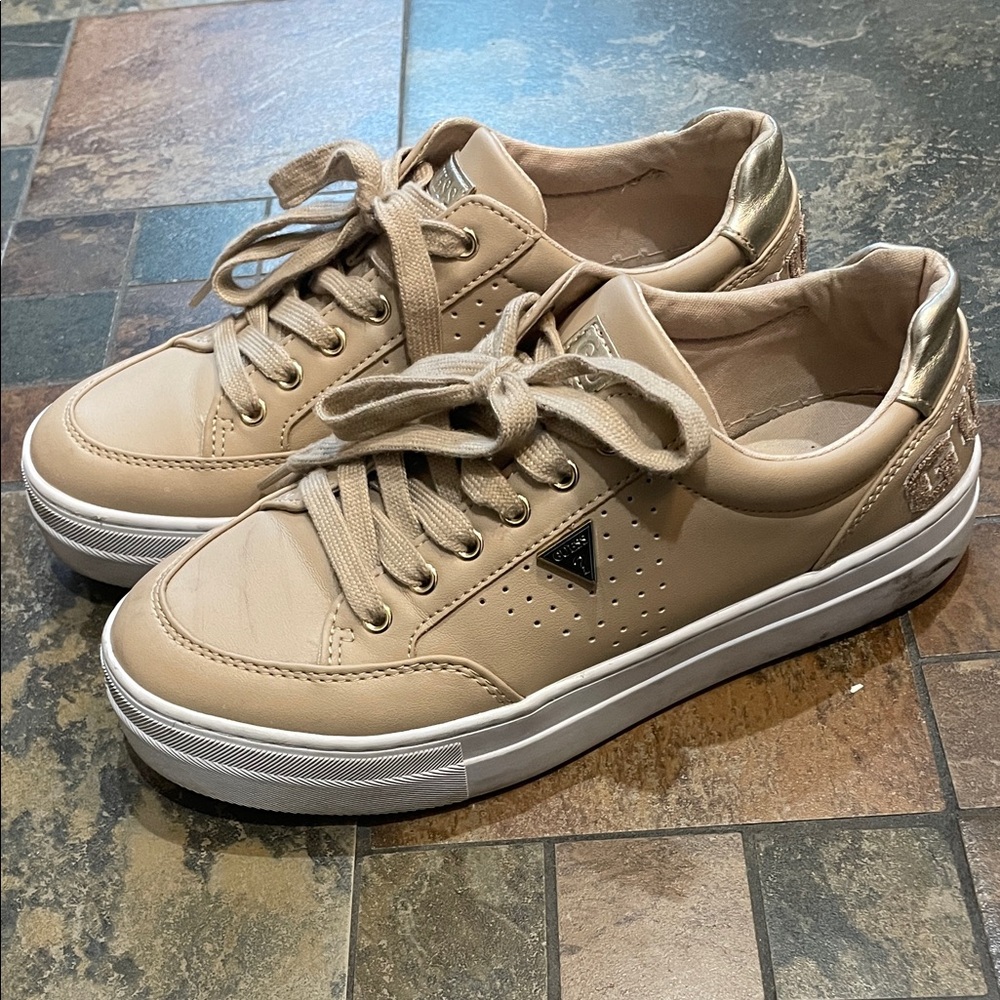 Guess Tan and Gold Sneakers